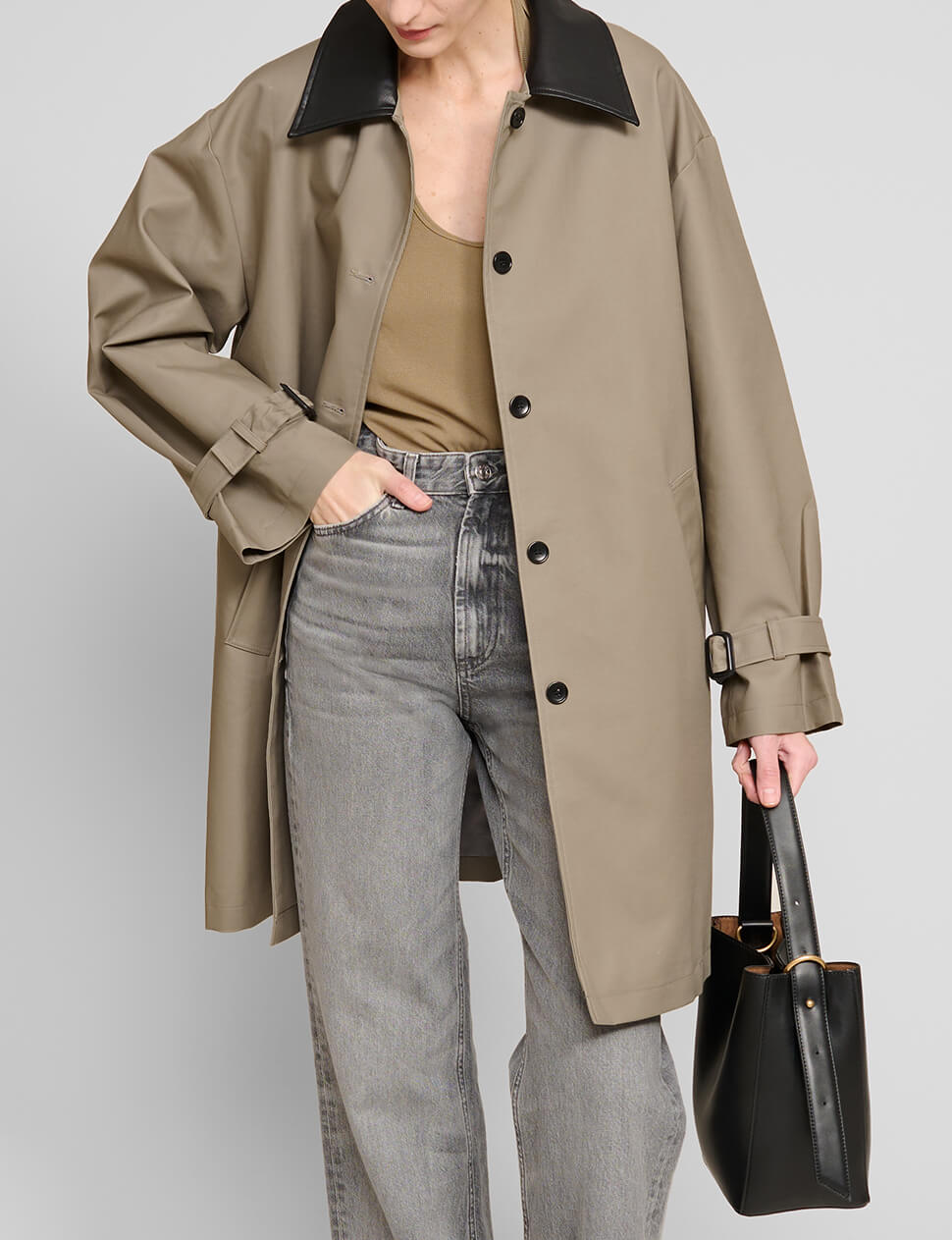 Leather Collar Cotton Coat