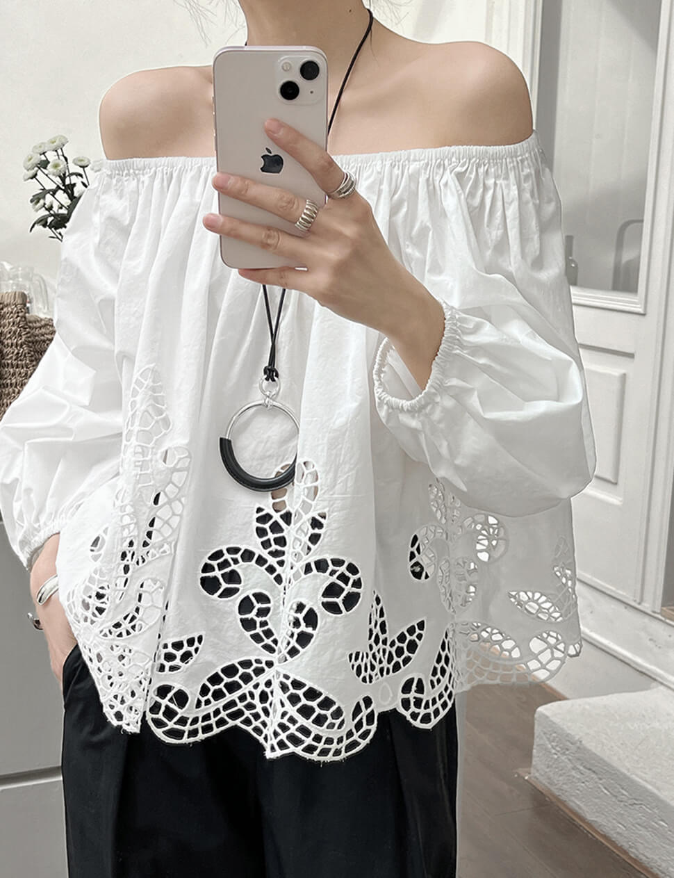 Off The Shoulder Cotton Eyelet Top