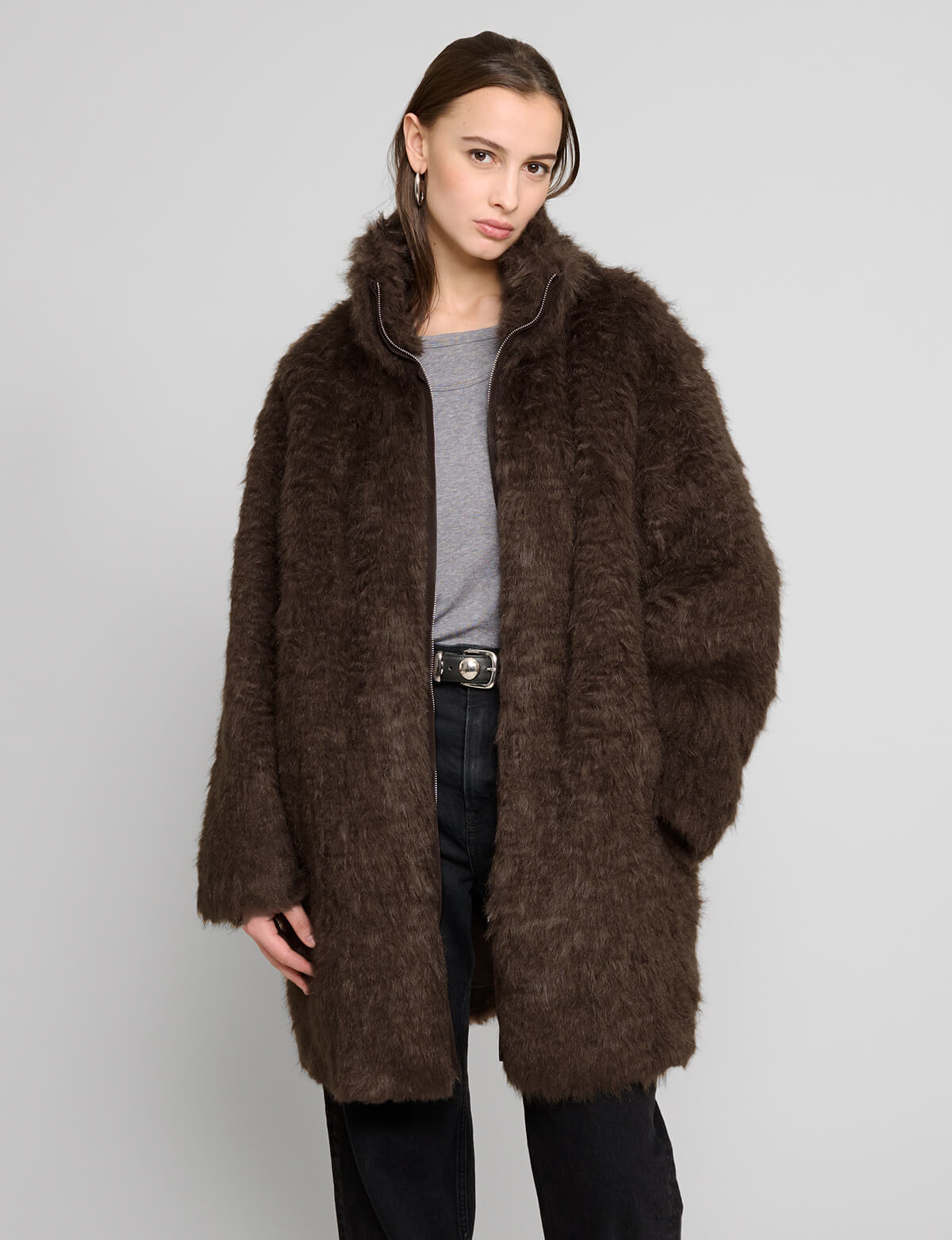 Brown  Faux Fur Coat