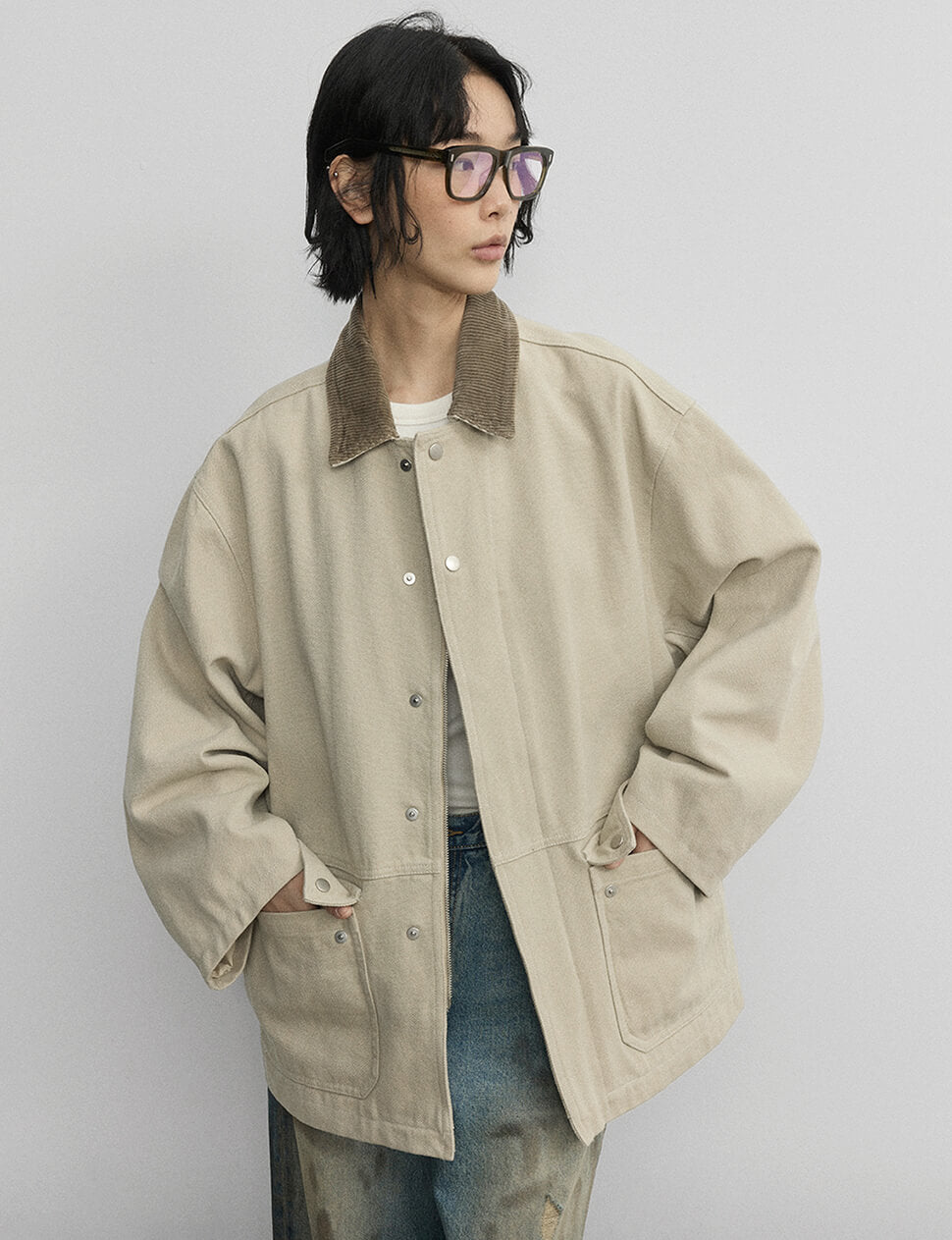 Beige Oversized Barbour Jacket