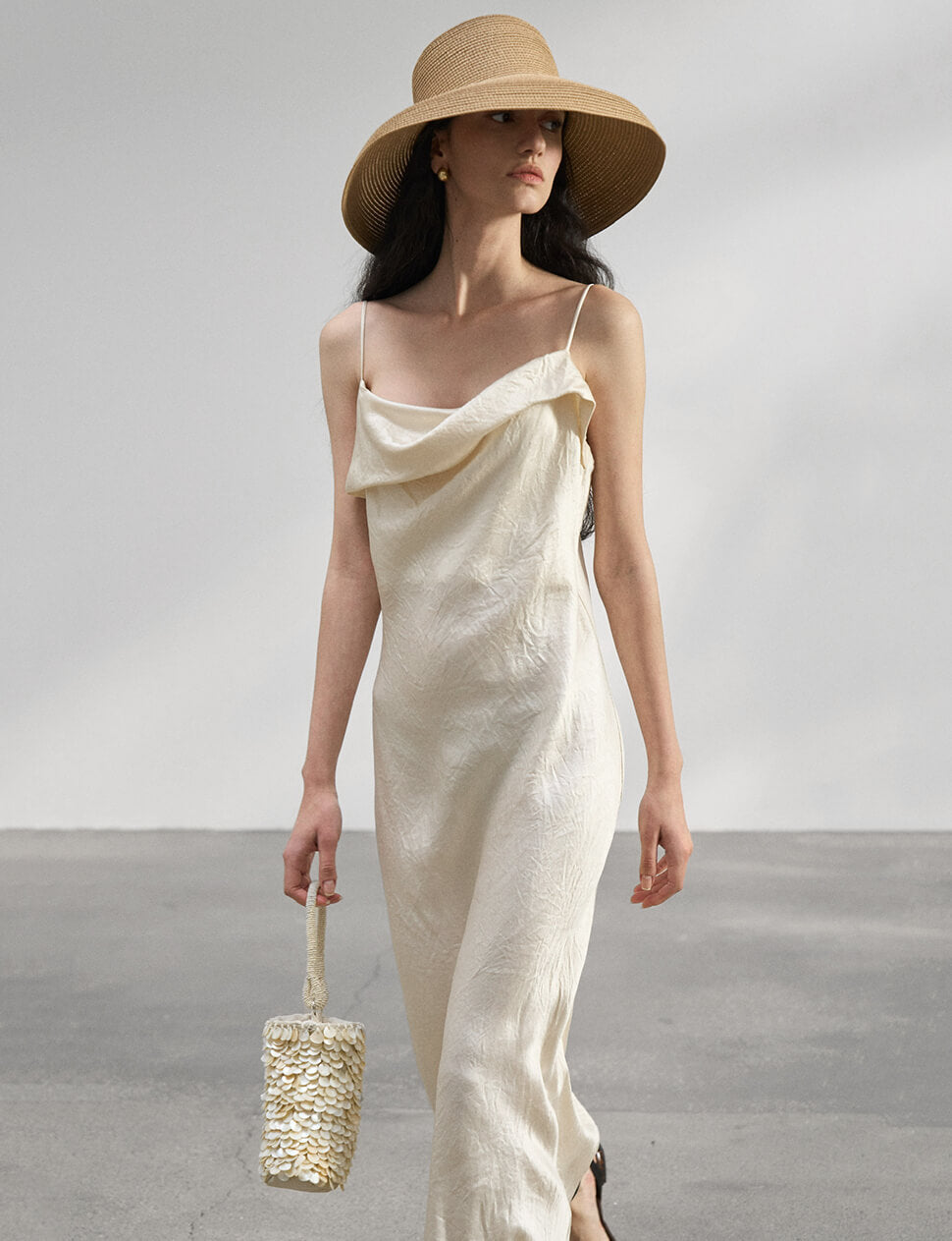 Beige Satin Maxi Dress