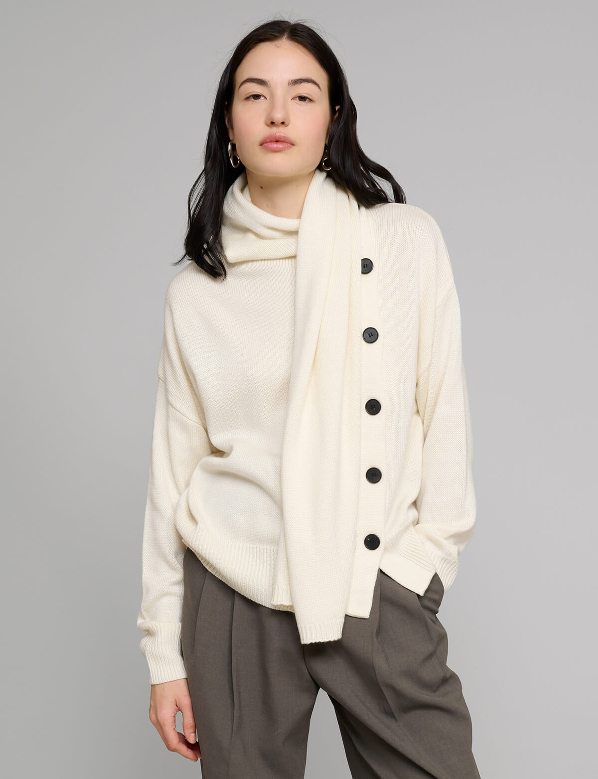 Ivory Scarf Button Sweater