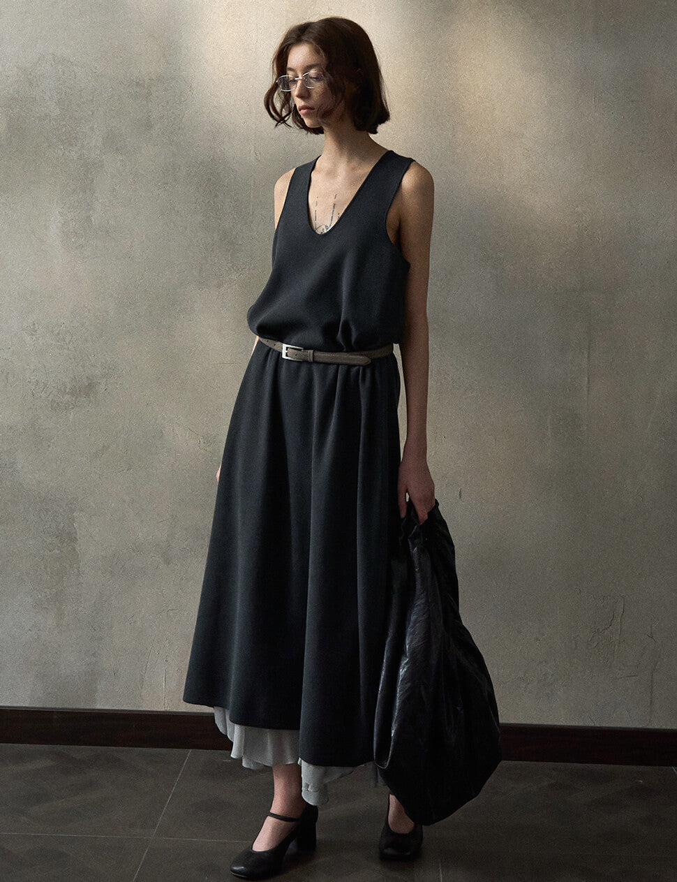 Black Knit Cocoon Midi Dress -PREORDER