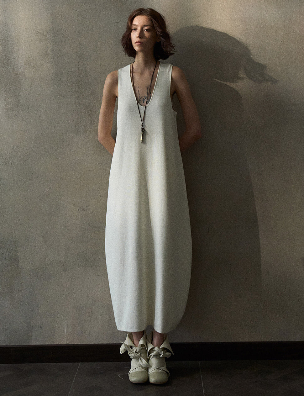 Ivory Knit Cocoon Midi Dress