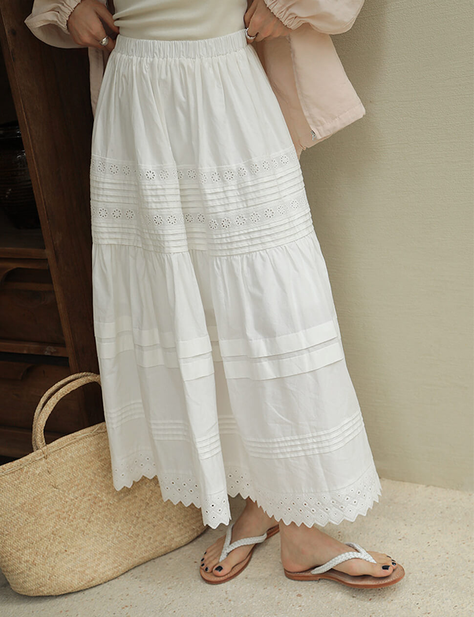 Cotton Eyelet Midi-Skirt-PREORDER