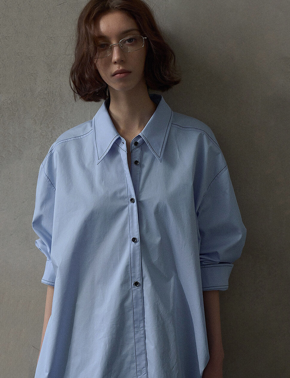 Blue Contrast Stitch Shirt-PREORDER